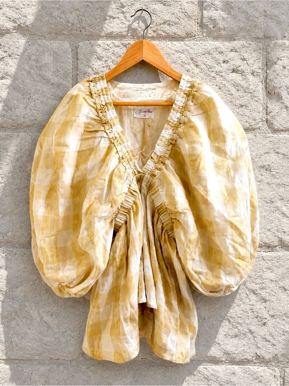 SUNDRESS Alicia Romper Size M/L Gold Gingham Metallic Threading NWT - Picture 2 of 16